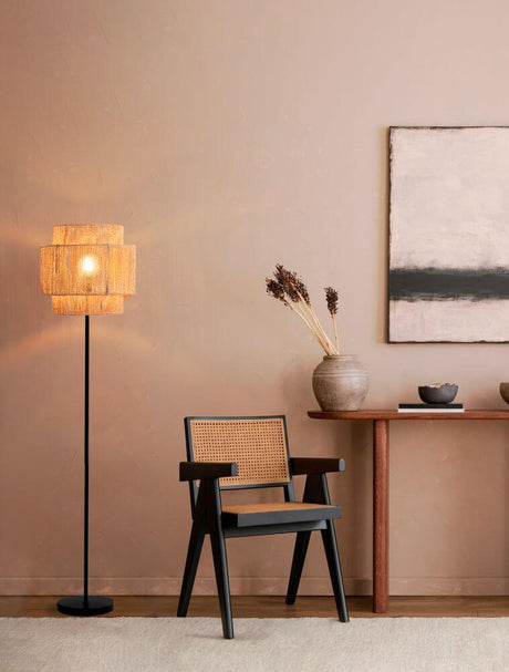 Lito Stehlampe Natur, Schwarz aus Rattan, 145 cm hoch, dimmbar, stilvolle Stehleuchte für Wohn- oder Schlafzimmer