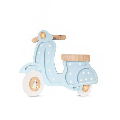 Kinder-Tischleuchte Scooter in Form eines blauen Rollers mit Beleuchtung für Kinderzimmer.