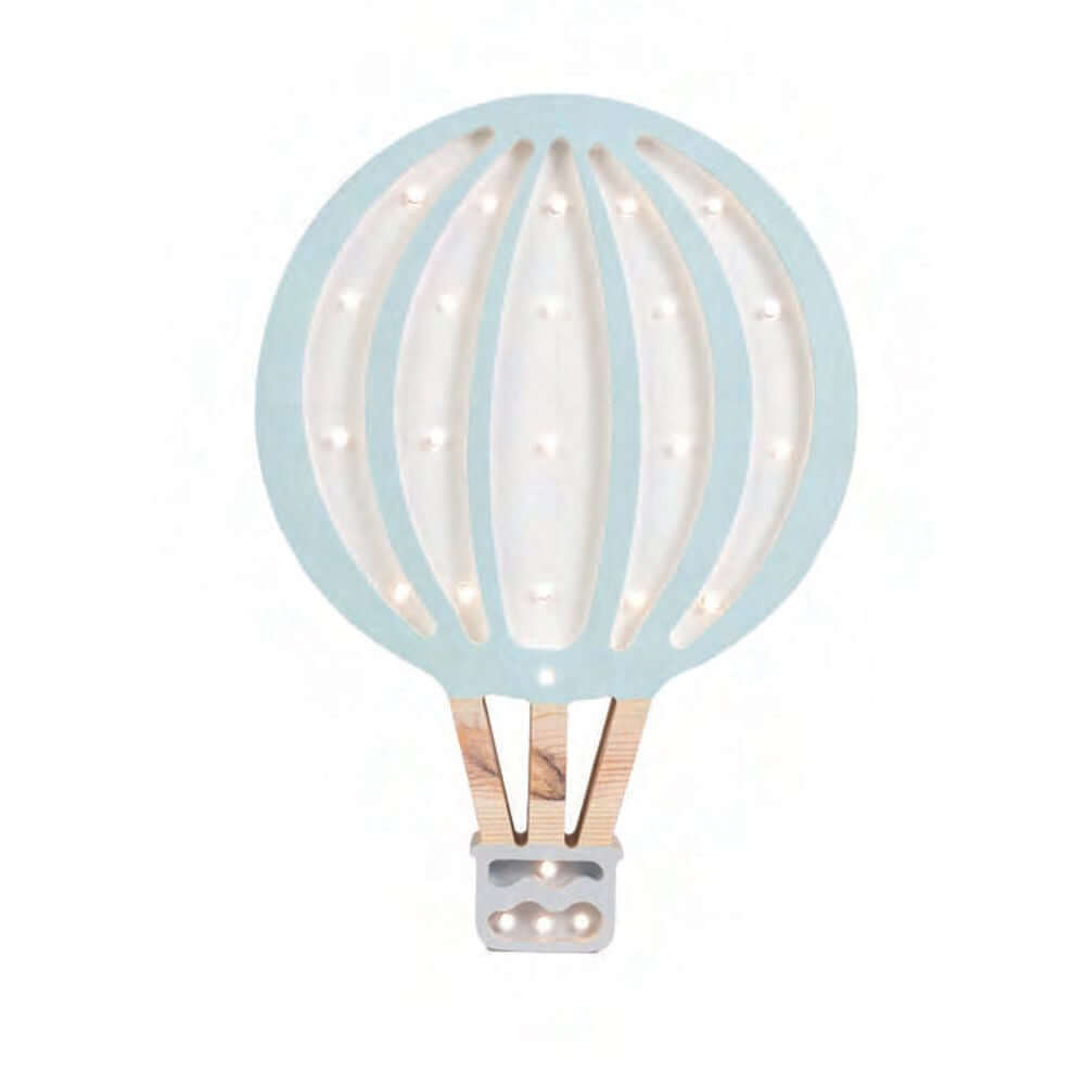 Heißluftballon Holzlampe in Blau mit Dimmer und Fernbedienung; ideal für Kinderzimmerbeleuchtung.