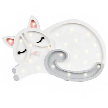 Kinder Wand- & Tischleuchte Katze – Hölzerne LED-Lampe in Form eines schlafenden Kätzchens.