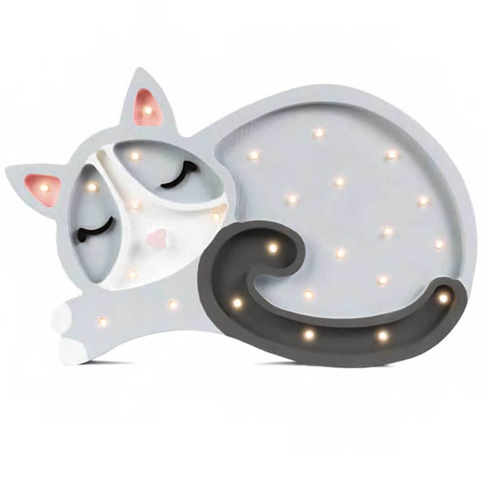 Hölzerne LED-Lampe in Katzenform, schlafend, mit dimmbaren Lichtern für Kinderzimmer.