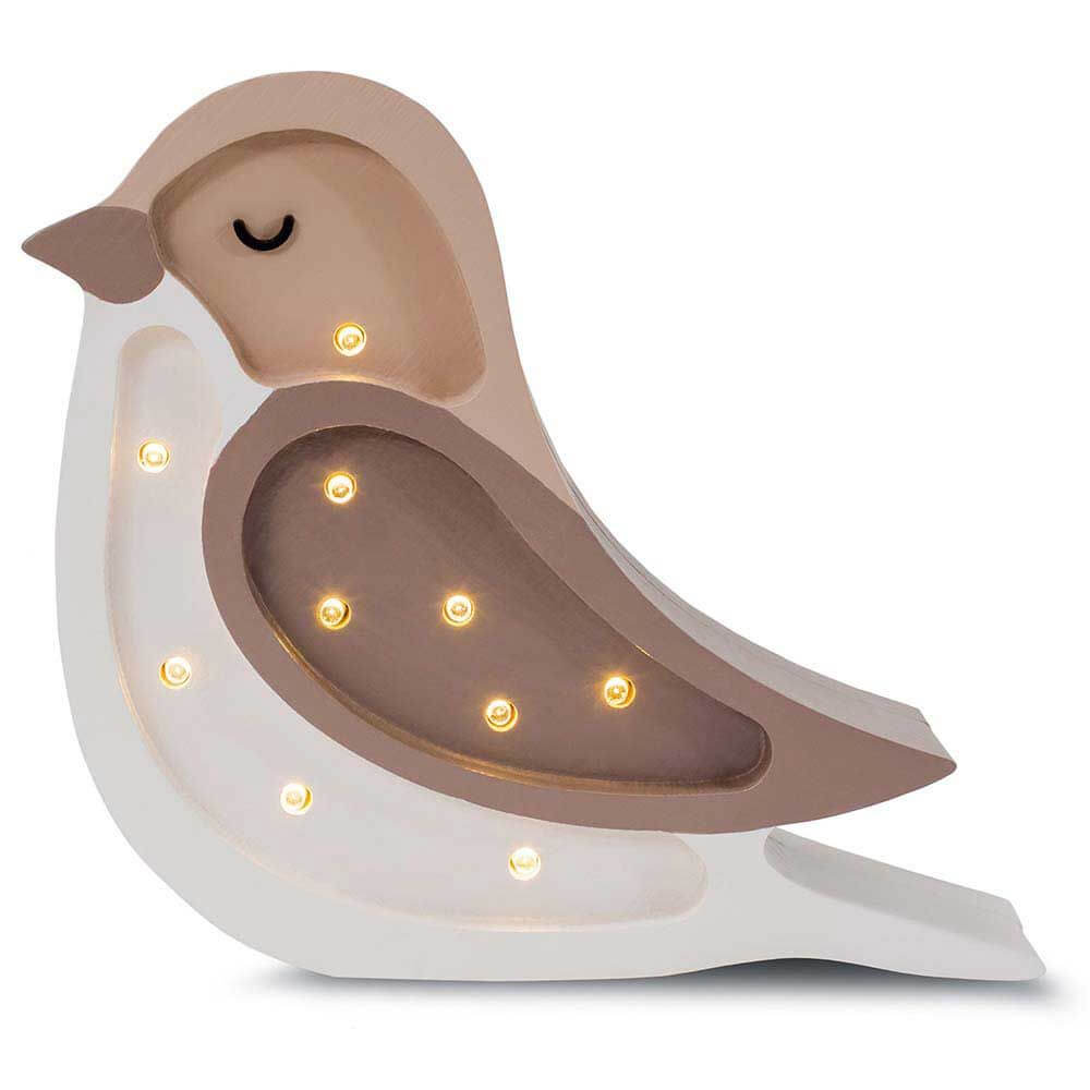 Holzlampe in Vogel-Form mit dimmbaren Lichtern und Fernbedienung für kreative Kinderzimmergestaltung.
