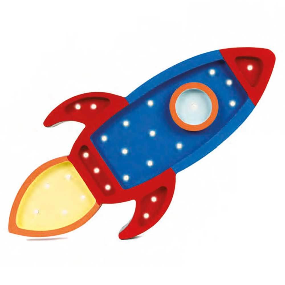 Kindertischleuchte Rakete aus Holz mit dimmbarer Lichtintensität und Timer-Funktion.