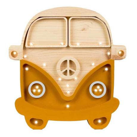 Kinder Wand- & Tischleuchte Van, Holzlampe in Form eines Vans mit Dimmer und Fernbedienung.