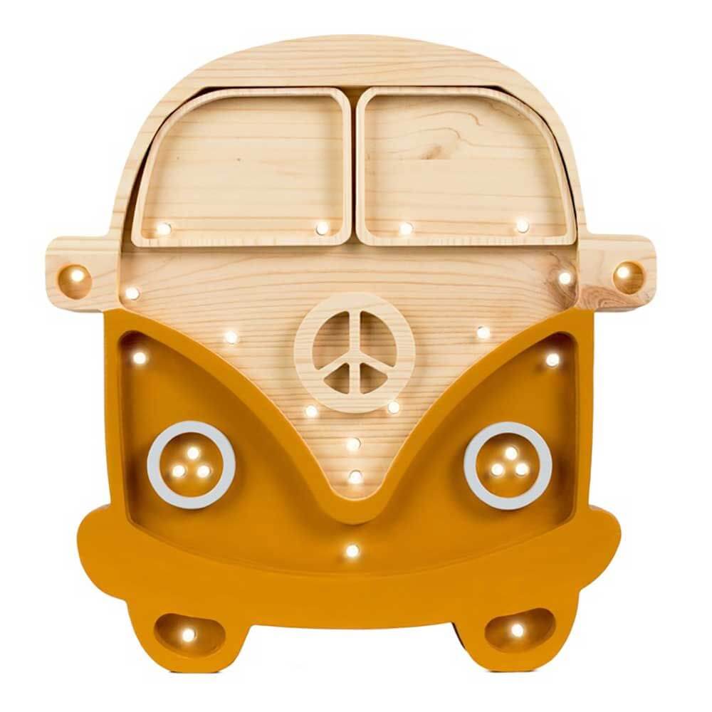 Kinder Wand- & Tischleuchte Van, Holzlampe in Form eines Vans mit Dimmer und Fernbedienung.