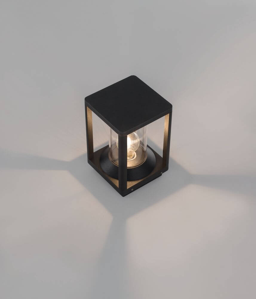 Alt Tag: Loeve Außensockelleuchte Anthrazit IP65 moderne anthrazitfarbene Stehlampe aus Aluminium und Acryl, klarer Schirm, ideal für Garten und Eingang