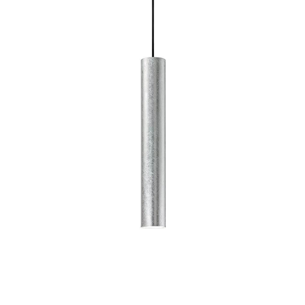 Look Pendelleuchte Zylinder Ø 6cm echtes Blattsilber, schlanke Form, moderne Wohnraumbeleuchtung.