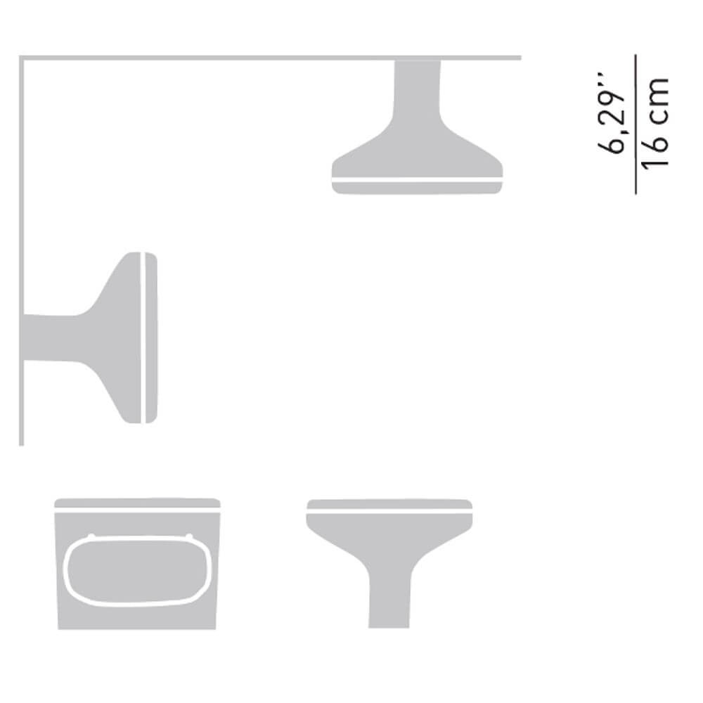 Maßzeichnung der Luceplan Sky Außenlampe, geeignet für Wand-, Boden- oder Deckenmontage, moderne Form, 16 cm hoch.