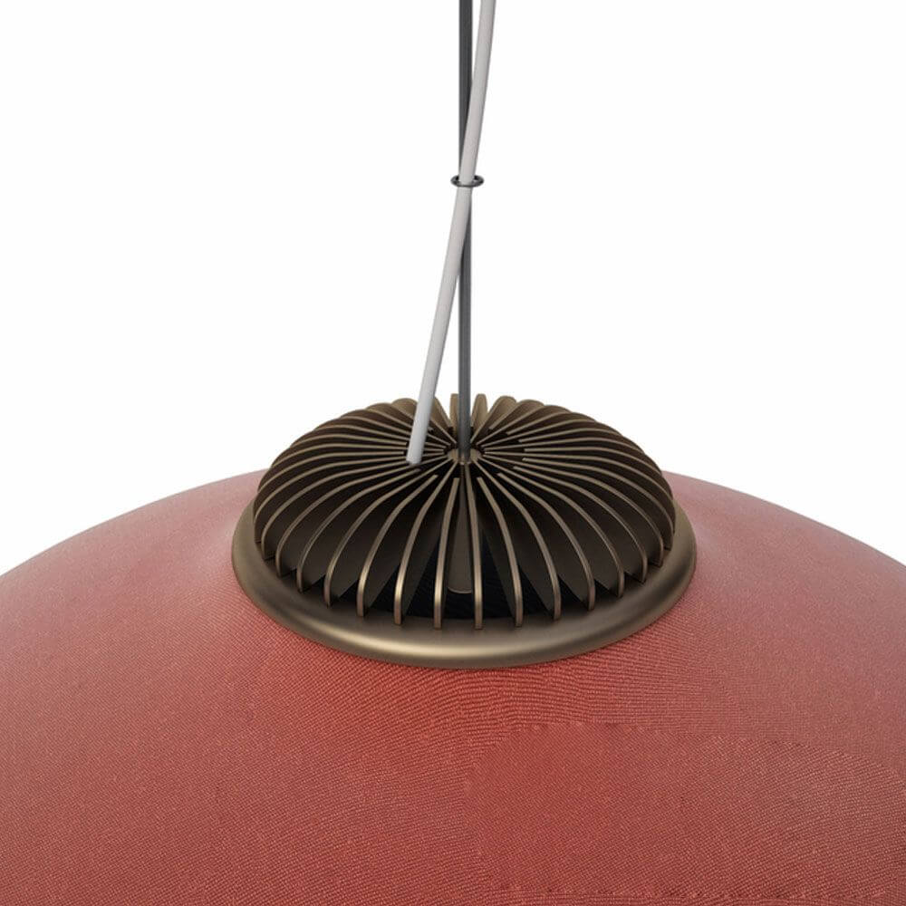 Luceplan Farel LED Hängeleuchte Aufhängung 23W 2700K Detailansicht des Lampenschirms und der Aufhängung.