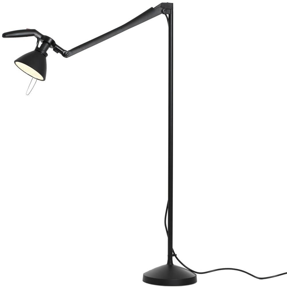 Luceplan Fortebraccio Stehlampe 92cm (Körper) mit flexiblem Gelenk und schwarzem Design.