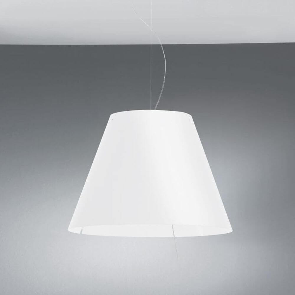 Luceplan Hängelampe Grande Costanza mit Sensor-Dimmer, elegante Pendelleuchte mit weißem Schirm.