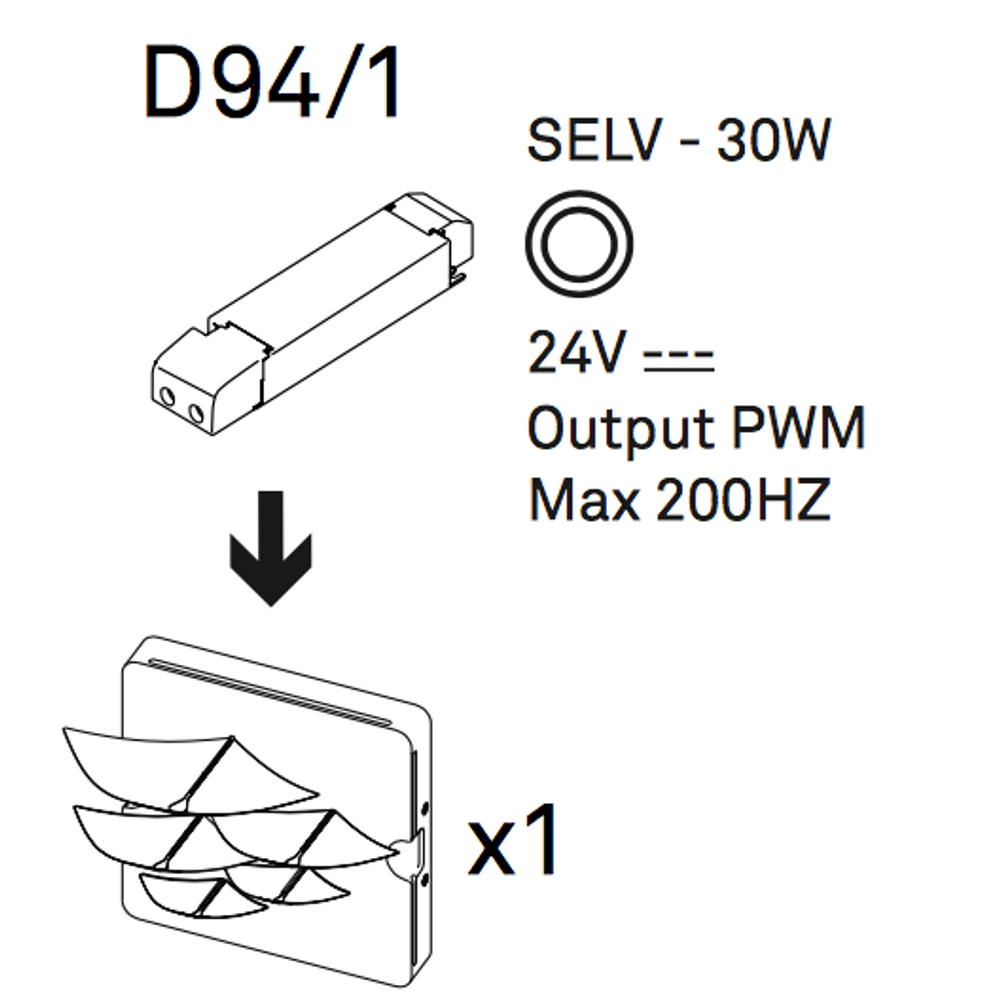 Luceplan Ivy LED Treiber für Wandeinbauleuchte, schematische Darstellung der technischen Spezifikationen.