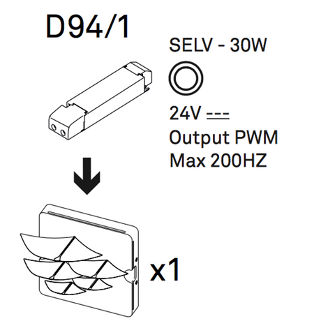 Luceplan Ivy LED driver for recessed wall light, schematic representation of the technical specifications.