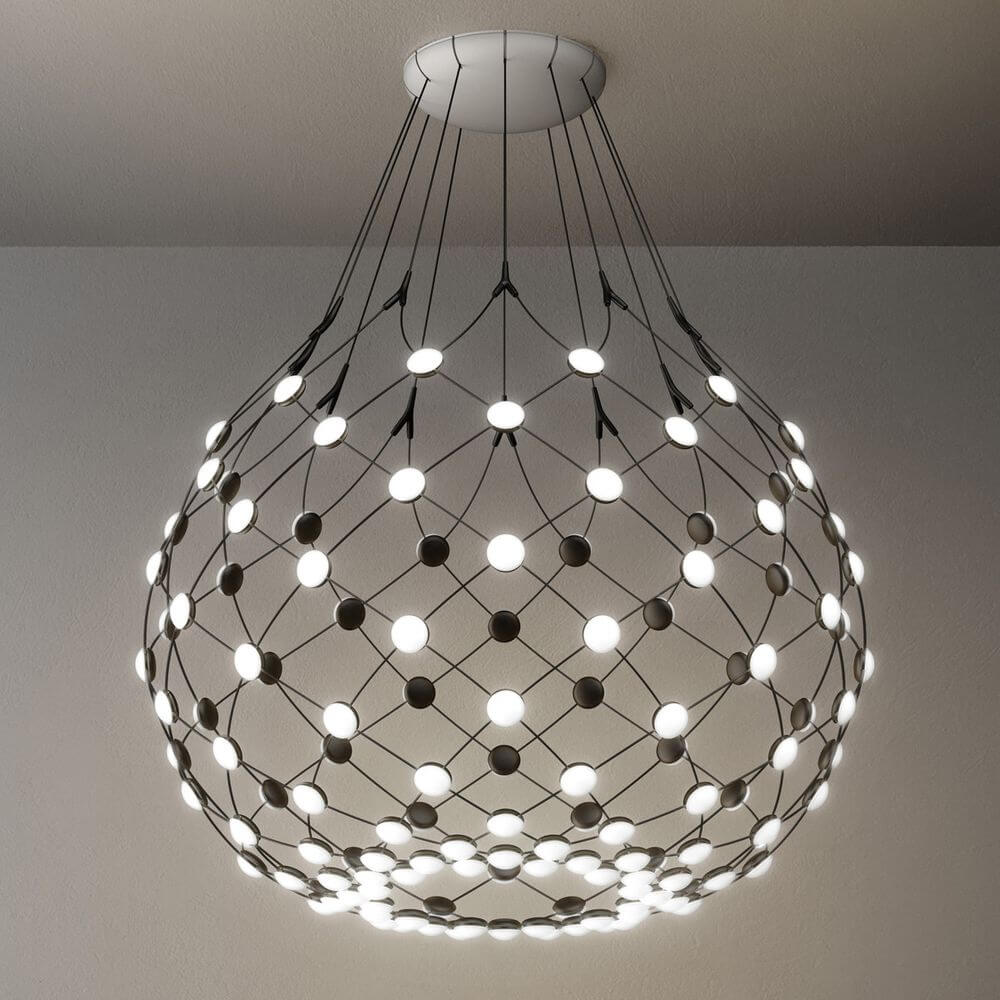 Luceplan LED Hängelampe Mesh Ø 80cm, max. 300cm mit flexiblen Drahtgitter und LED-Lichtquellen.