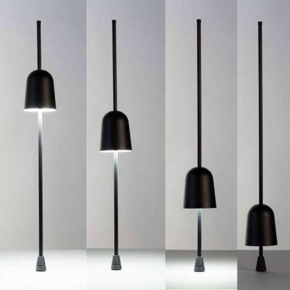Luceplan LED Schreibtischlampe Ascent schwarz in verschiedenen Ansichten, moderne Lichtgestaltung.