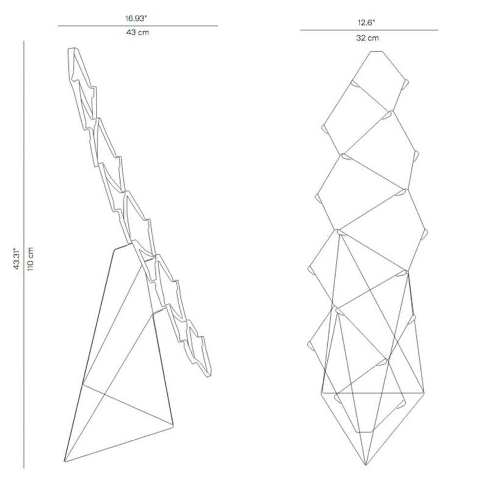 Technische Zeichnung der Luceplan LED Stehlampe Nothing ausziehbar schwarz mit Abmessungen und Design-Details.