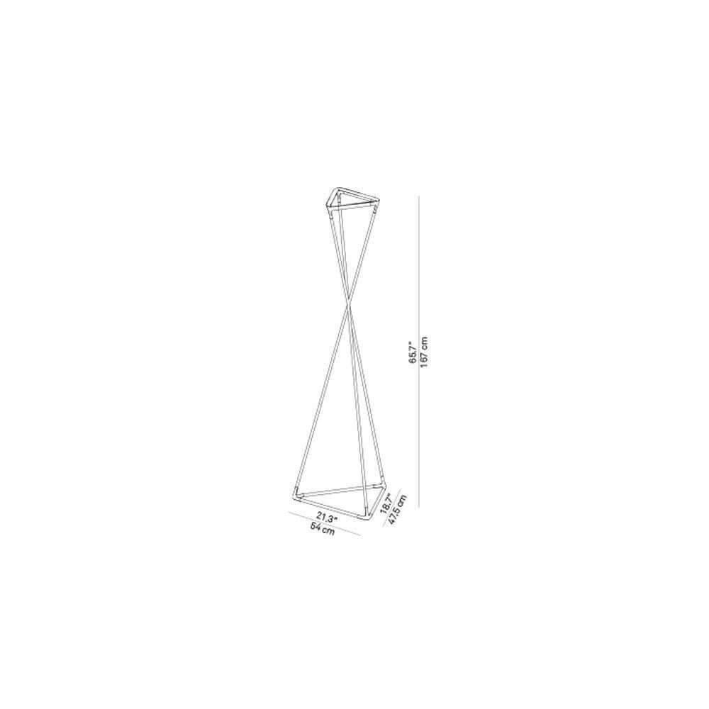 Luceplan LED Stehlampe Tango schwarz mit Diagramm und Maßen der eleganten Stehleuchte.