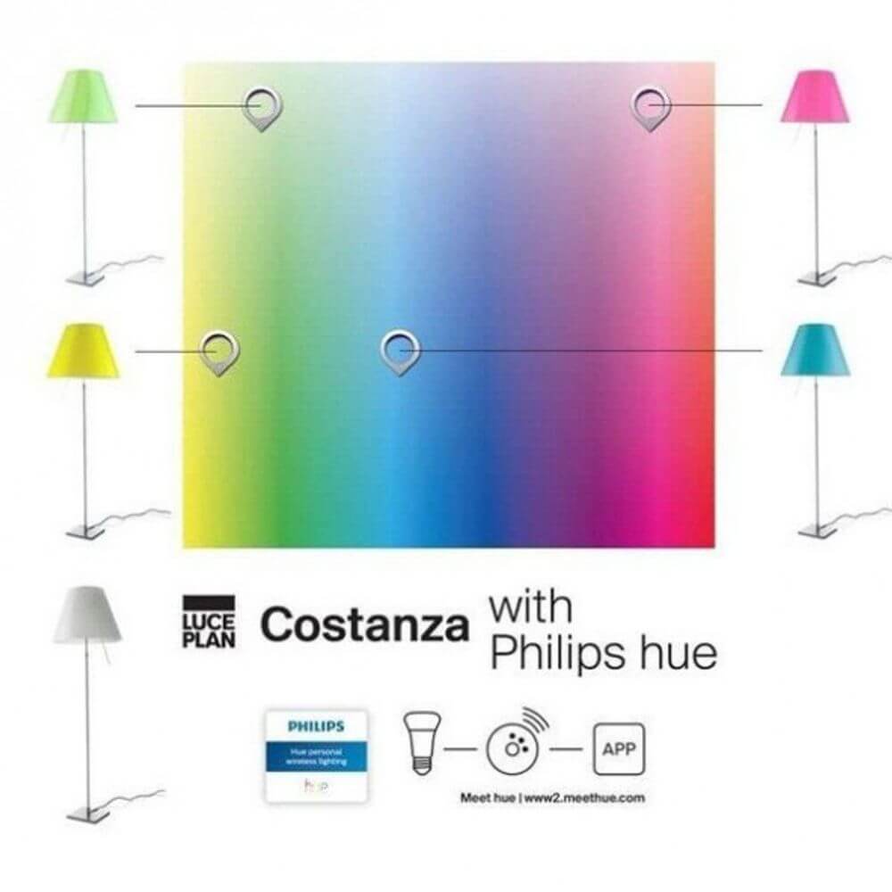 Luceplan LED Tischleuchte Costanza 110cm Philips Friends of Hue mit Farbspektrum und Philips Hue Lampen.