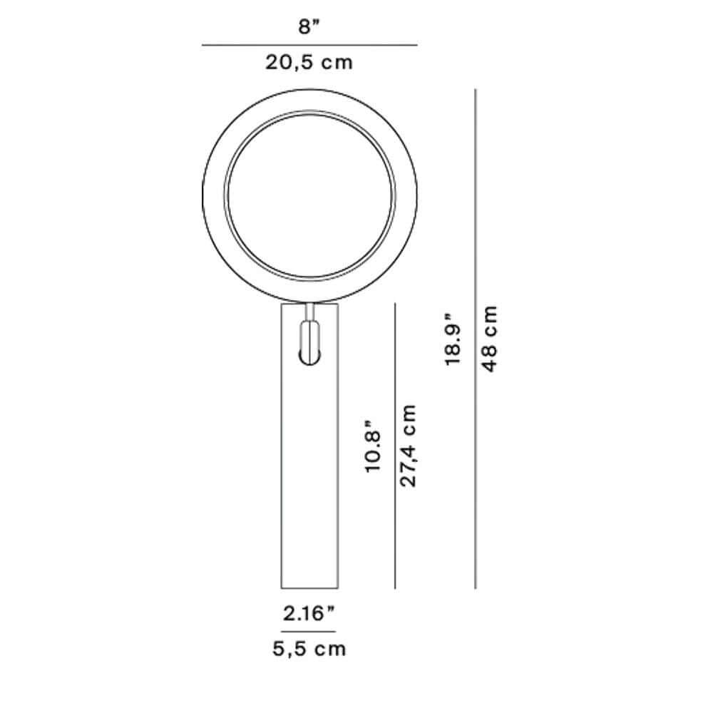 Luceplan LED Wandlampe Fly-Too 48cm technische Zeichnung mit Maßen und Designdetails.