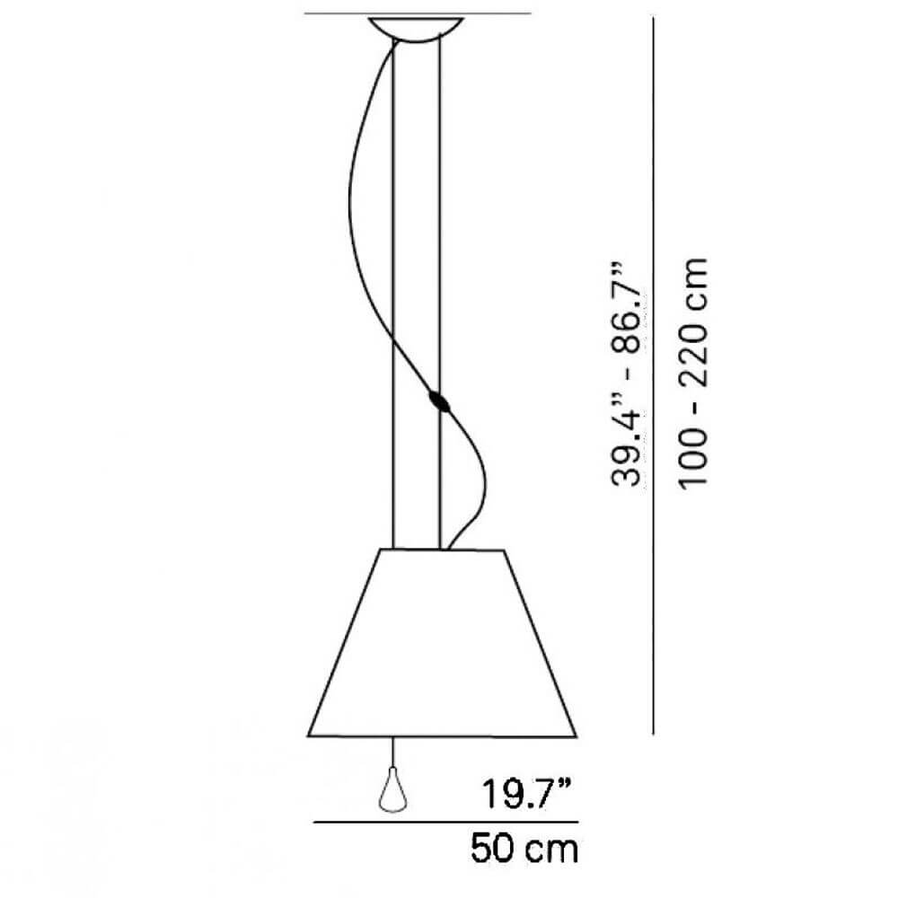 Luceplan Lady Costanza Hängelampe mit Abmessungen und Aufhängung, elegantes Design in Weiß und weiteren Farbtönen