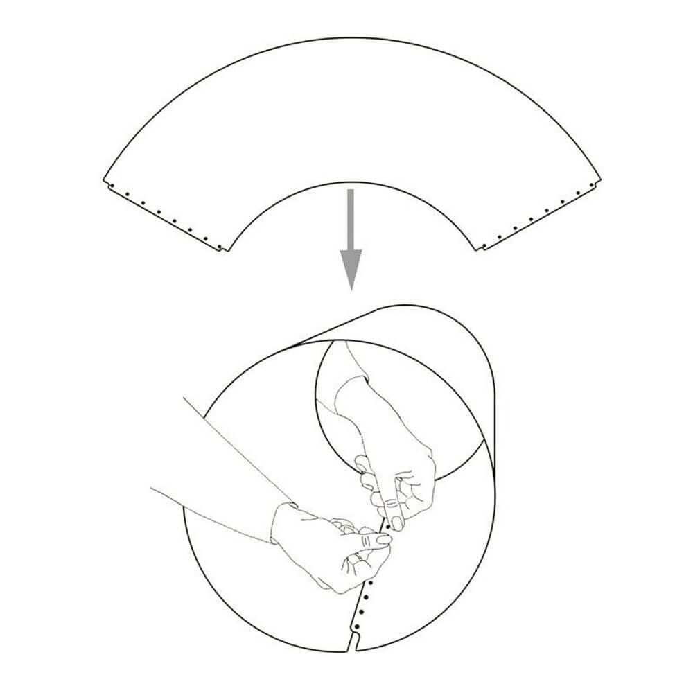 Illustration zur Montage des Luceplan Lady Costanza Lampenschirms Ø 50cm mit Handgriffen.