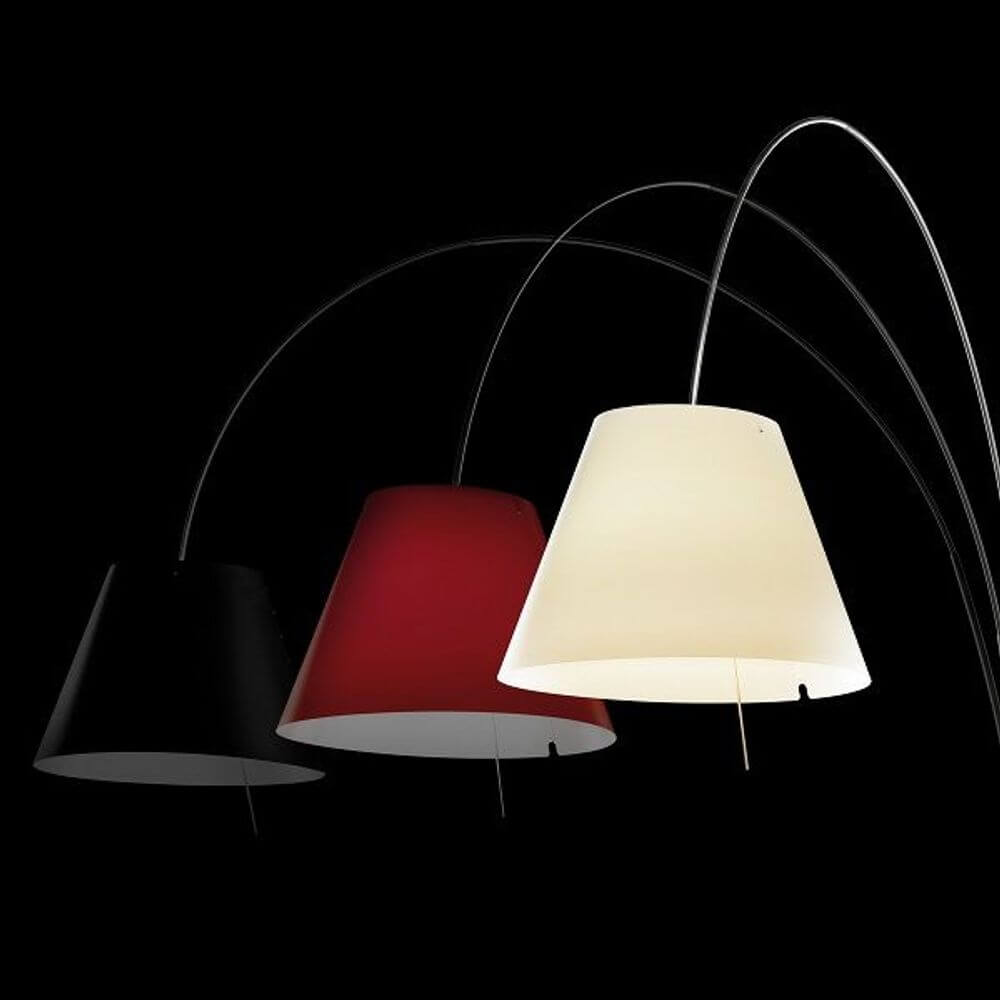 Luceplan Lady Costanza Wandlampe 215-248cm mit Dimmer Alu in verschiedenen Lampenschirmfarben, Schwarz, Rot und Weiß.