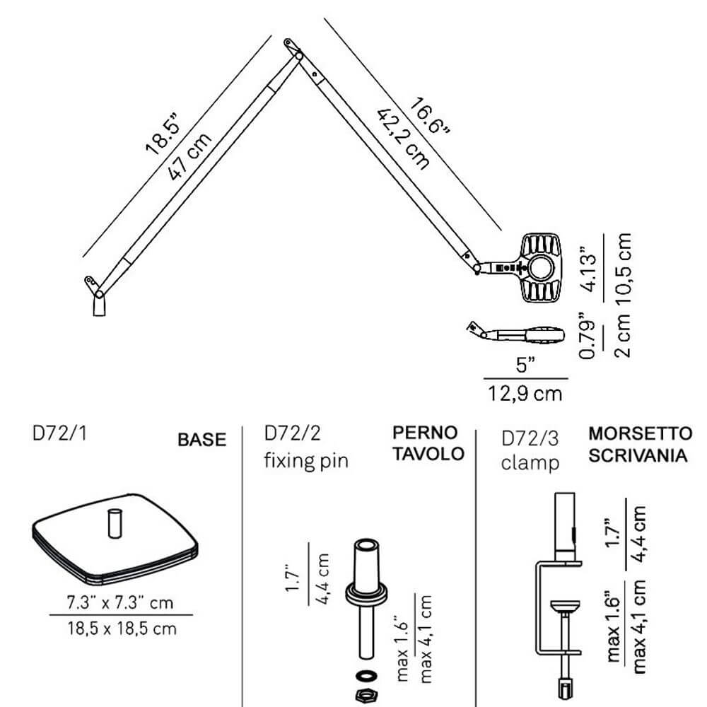 Luceplan Otto Watt Befestigungsstift Ø 3cm - technische Zeichnung mit Maßangaben.