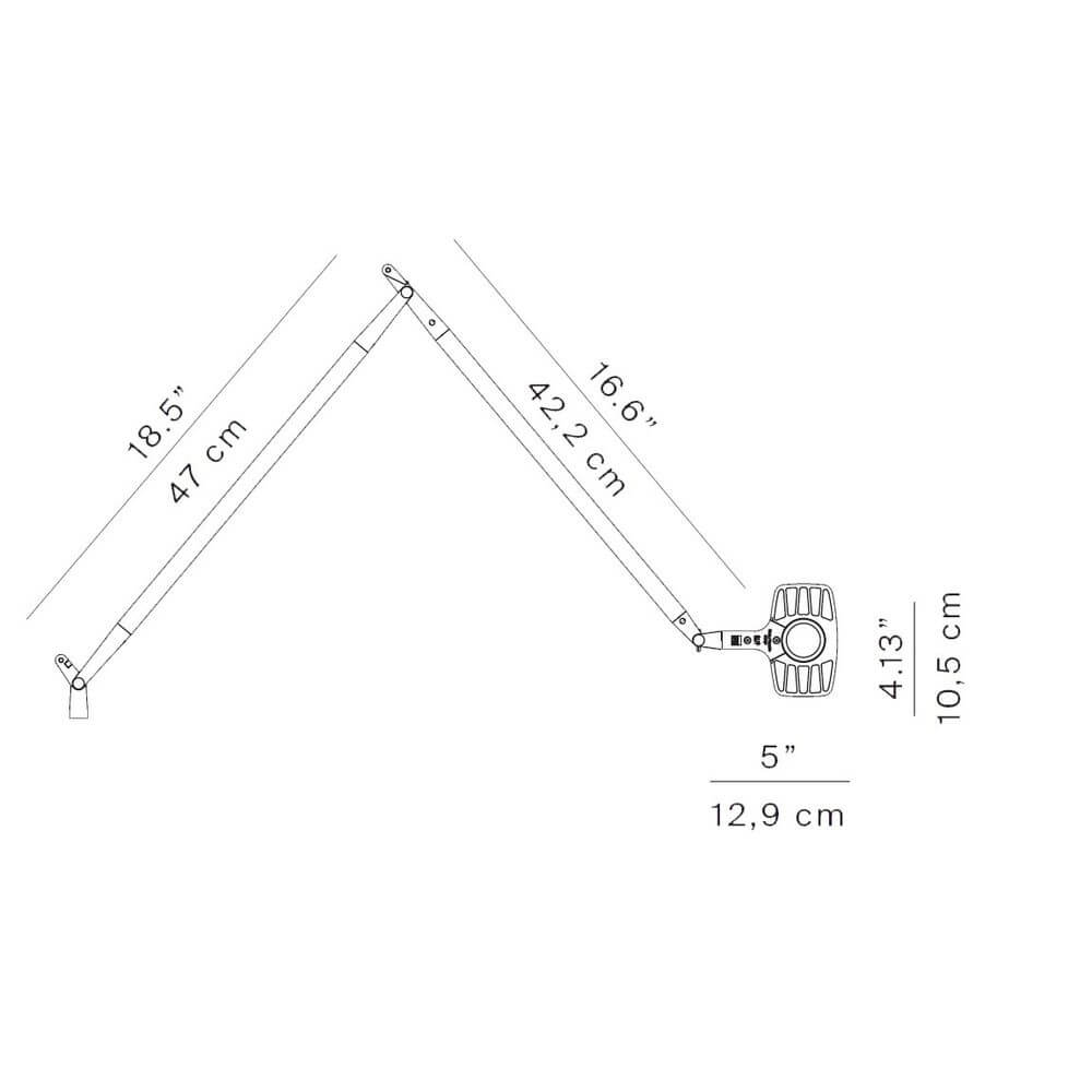 Luceplan Otto Watt LED Büro-Tischlampe 3000K (Body ohne Halterung) technische Zeichnung mit Maßen.