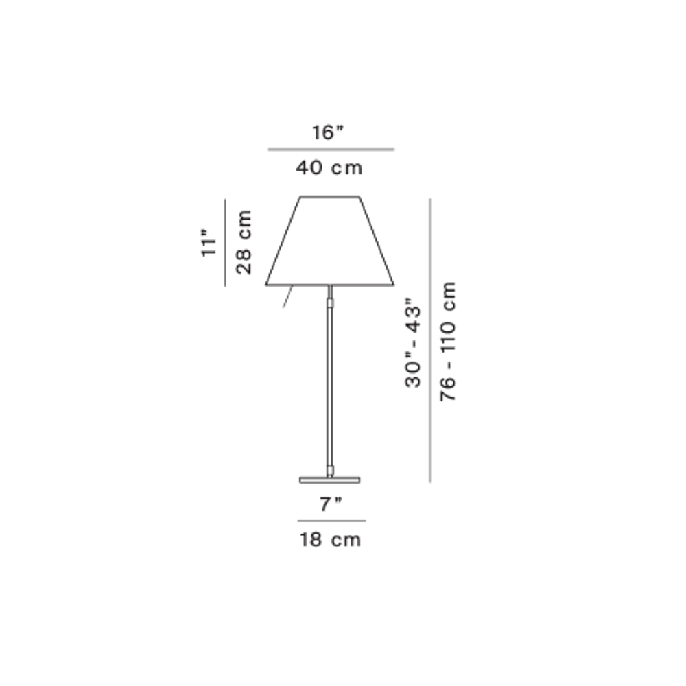 Luceplan Stehlampe Costanza mit Sensor-Dimmer D13 c - technische Zeichnung mit Abmessungen.