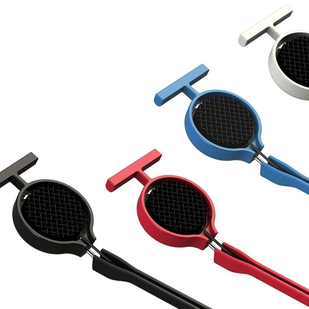 Verschiedene Farben der T-förmigen Küchenzange mit runden Greifflächen für einfaches Handling und Grillen.