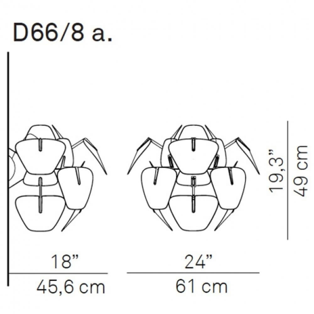 Technische Zeichnung der Luceplan Wandleuchte Hope Ø 61cm mit Abmessungen und Designmerkmalen.