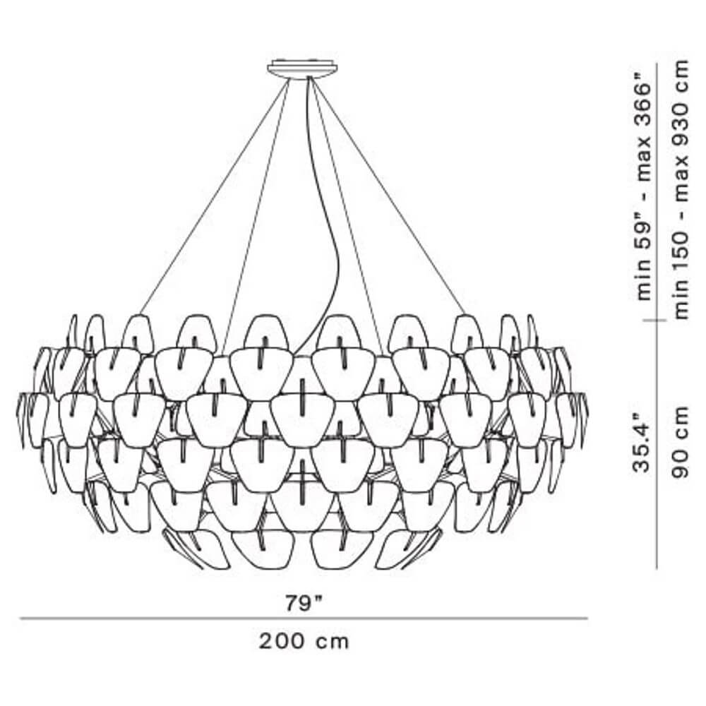 Luceplan XXL Hängelampe Hope Ø 200cm technische Zeichnung mit Abmessungen.