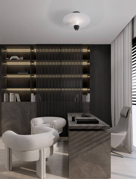 Luet LED ceiling light 3000K black, white in a modern office with stylish furnishings.