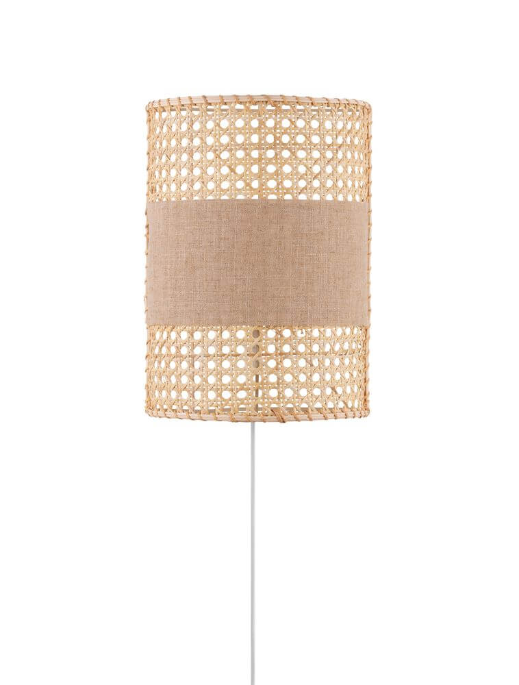 Lum Wandleuchte Natur aus Rattan und Leinen, moderne und natürliche Lichtquelle für jeden Raum.
