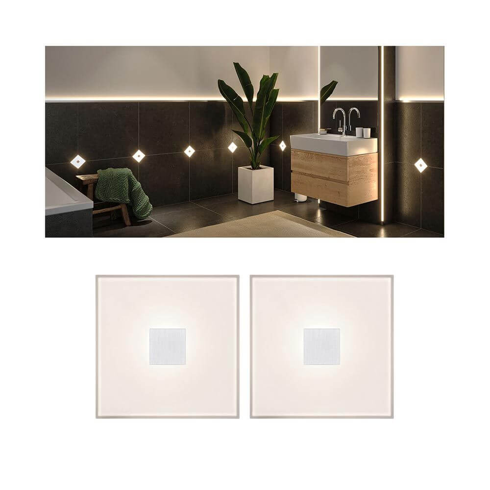 LumiTiles LED Fliesen Square 2er-Set in weiß, ideal für moderne Badezimmerbeleuchtung.