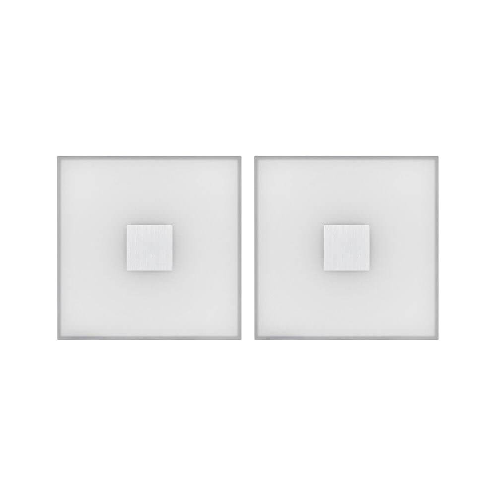 LumiTiles LED Fliesen Square 2er-Set in Weiß mit metallischen Details, minimalistisches Design, 100x10mm.