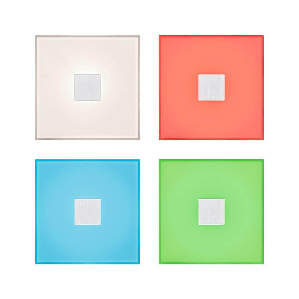 LumiTiles LED Fliesen im Quadrat-Design mit RGBW-Farbwechsel in Weiß, Rot, Blau und Grün.