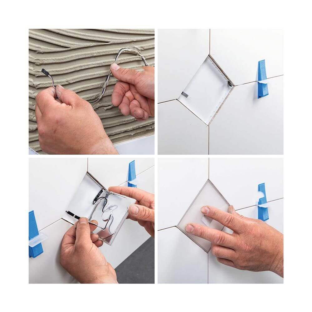 Montage der LumiTiles LED Fliesen: Installation und Verbindung der Fliesen auf einer Wand.
