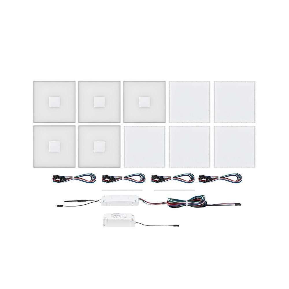 LumiTiles LED Fliesen Square 5er-Set Metall Kunststoff mit RGBW Controller und Verbindungskabeln.