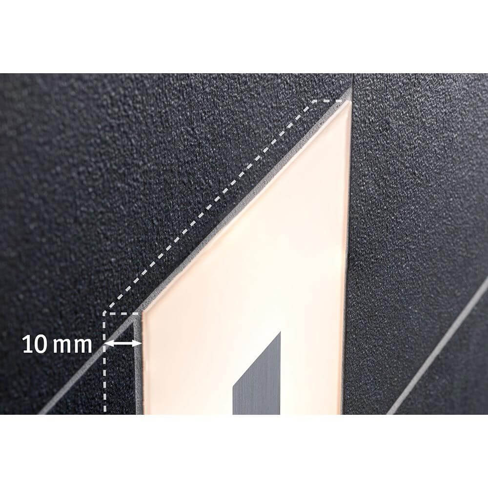 LumiTiles LED Fliesen Square Einzelfliese Dimmbar Metall Weiß Detailansicht mit 10 mm Einbautiefe.