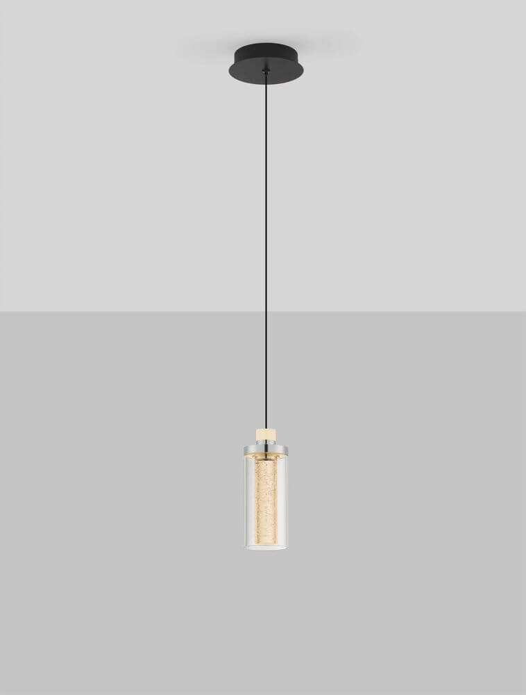 Lune LED Pendelleuchte Ø 12cm 3000K Schwarz, Chrom in einem modernen Raum als stilvolle Beleuchtung.