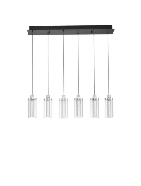 Lune LED Pendelleuchte 6-flammig 3000K Schwarz, Chrom - moderne Glamour-Pendelleuchte mit Glaslampenschirmen