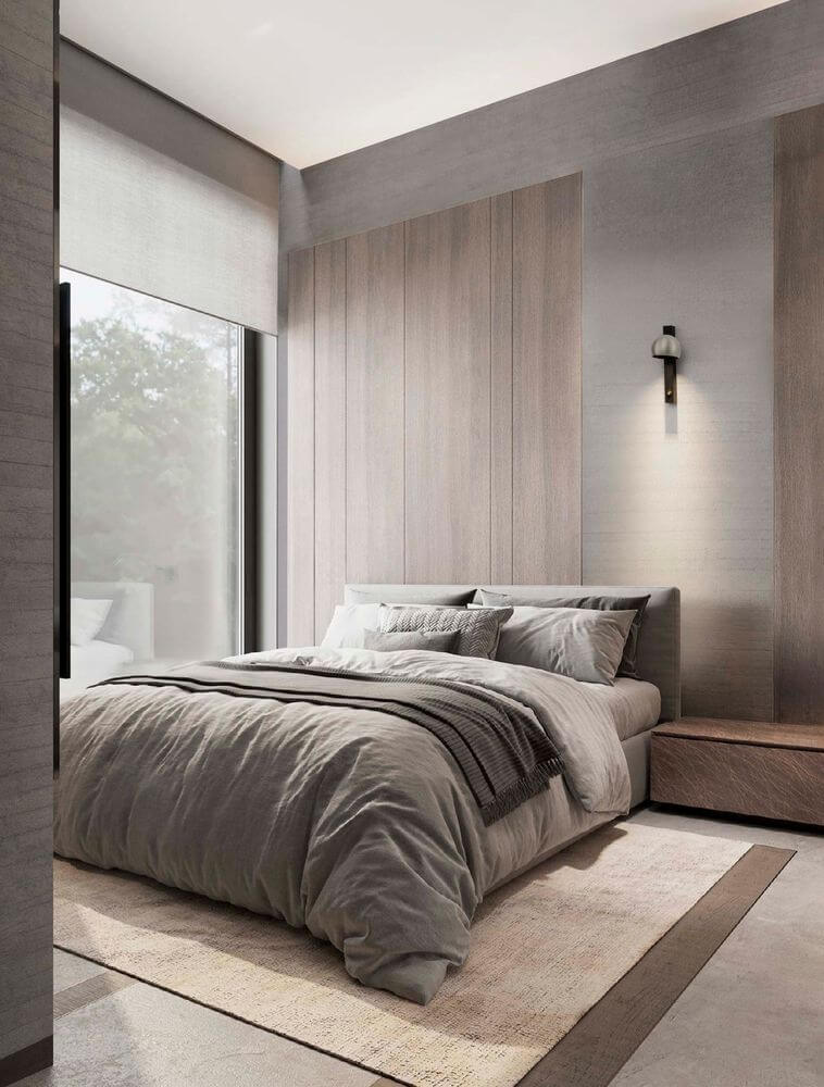 Lusa LED Wandleuchte 3000K in modernem Schlafzimmer mit stilvollem Design und warmem Licht.