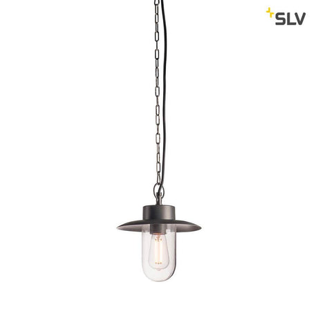 Molat E27 Outdoor Pendelleuchte Anthrazit IP44 mit Kette, Glasdiffusor und sichtbarem Leuchtmittel