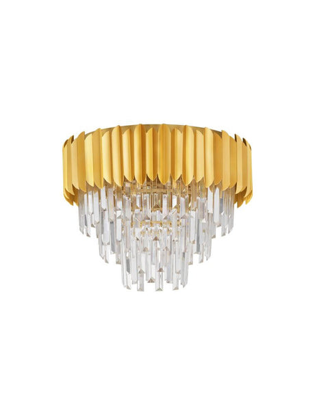 Magnolia plafonnier prismatique 6 lumières Ø 50 cm avec cadre couleur or et prismes en cristal.