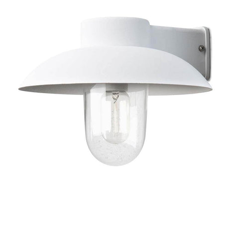 Mani Außen-Wandleuchte Weiß, klares Glas mit modernem Design und klarem Lampenschirm für Außenbereiche.