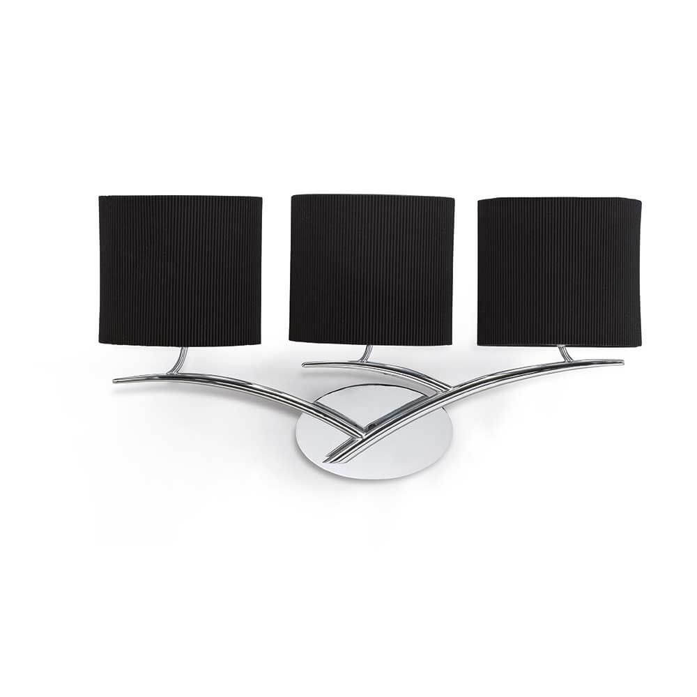 3-flammige Wandlampe Eve mit runder Form, schwarzem Textil und Metallgestell.