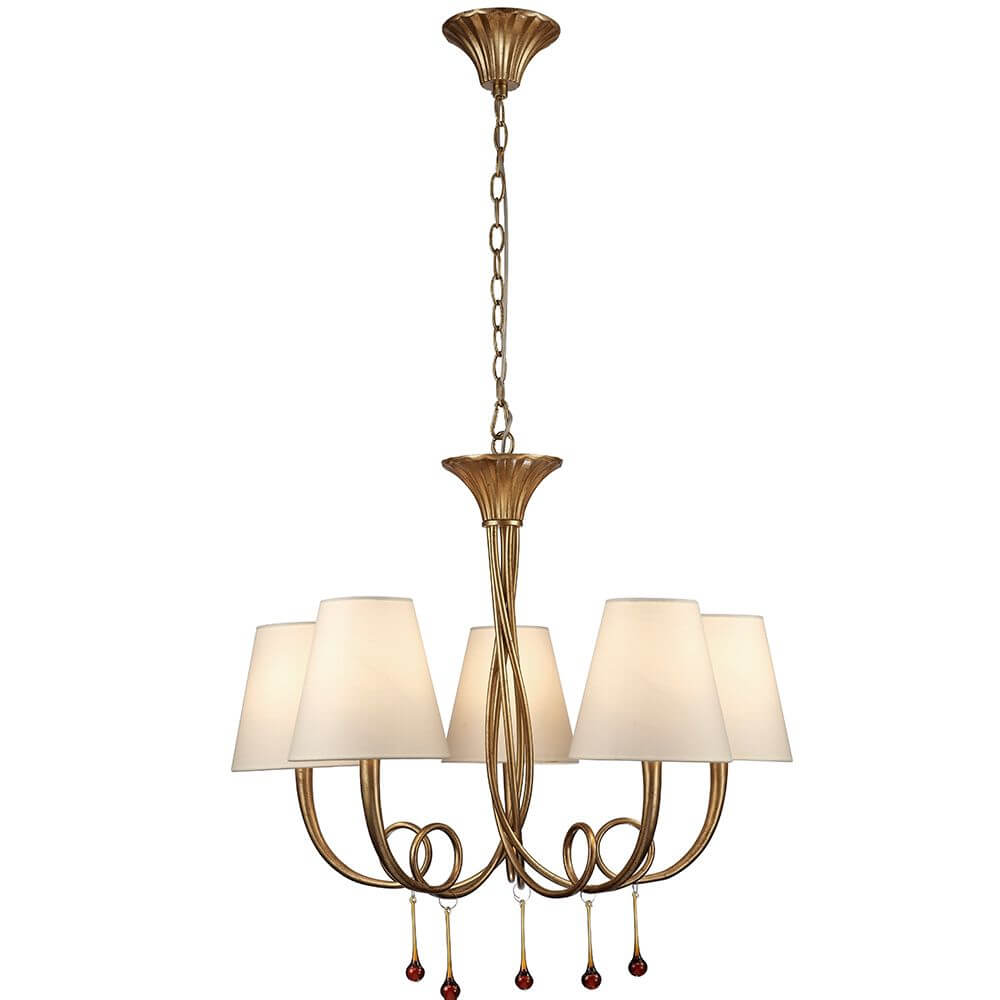 5-flammig Pendelleuchte Paola in elegantem Design mit runder Form und textilem Schirm.
