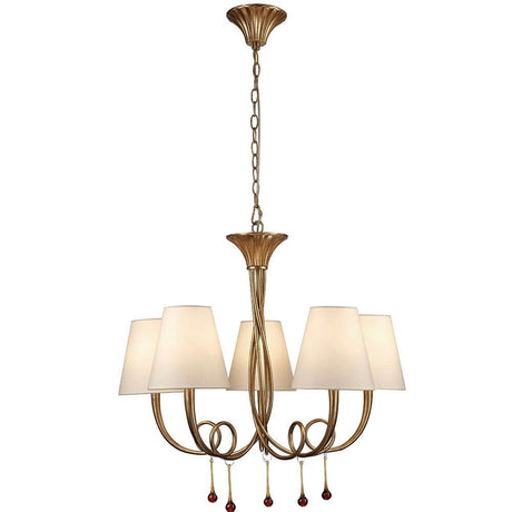 5-flammig Pendelleuchte Paola in elegantem Design mit runder Form und textilem Schirm.