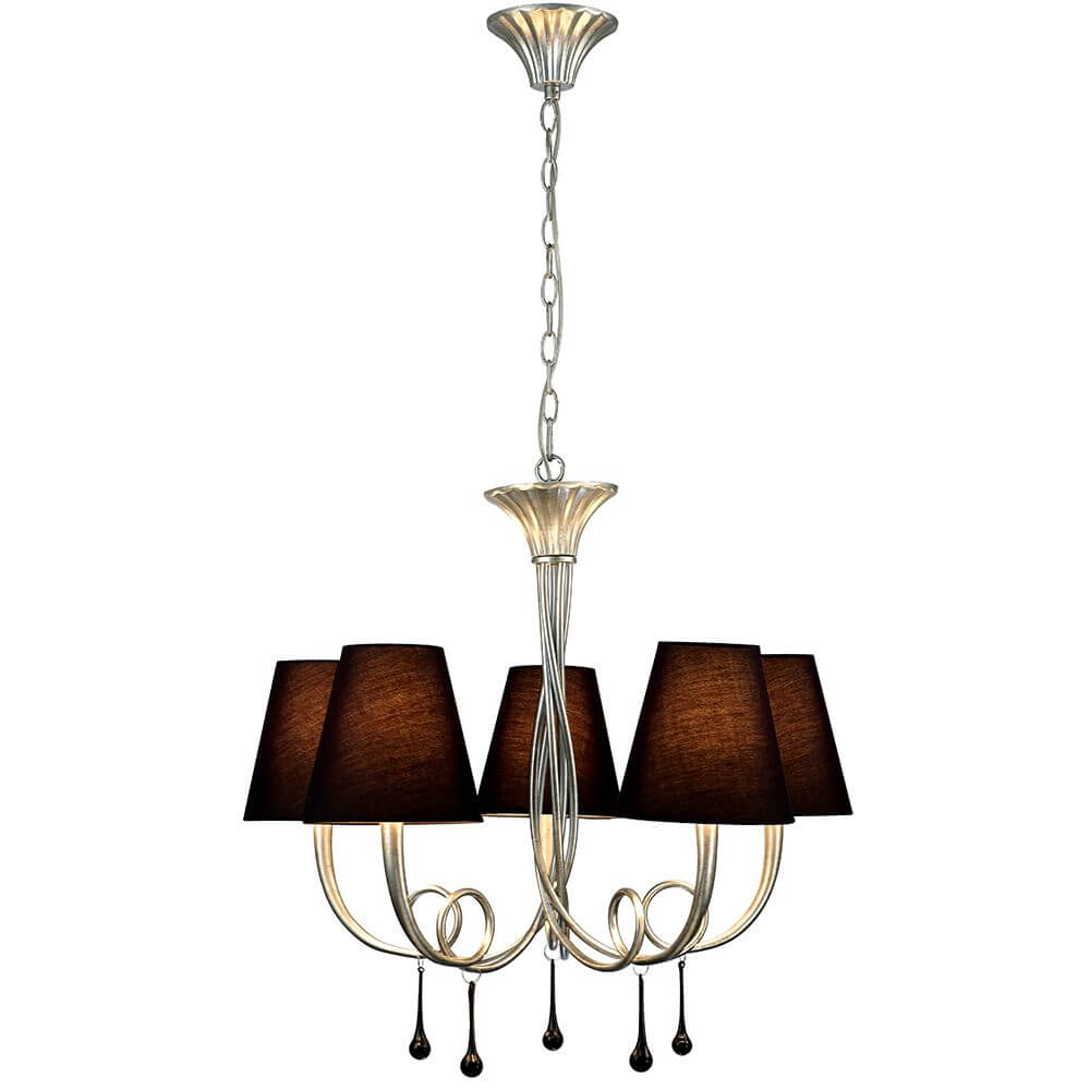 5-flammig Pendelleuchte Paola mit elegantem Design und schwarzem Lampenschirm aus Textil.
